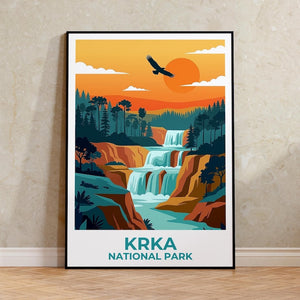 Krka National Park Poster,  Croatia Nature Wall Art, Cascading Waterfalls Print