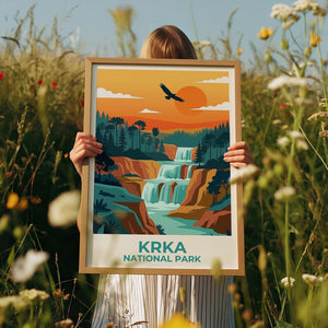 Krka National Park Poster,  Croatia Nature Wall Art, Cascading Waterfalls Print