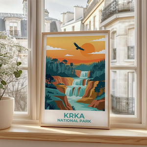 Krka National Park Poster,  Croatia Nature Wall Art, Cascading Waterfalls Print