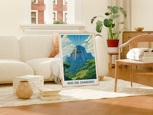 Rio de Janeiro Travel Print, Brazil Poster, Sugarloaf Wall Art, Cablecar Illustration, Rio de Janeiro Poster, Home Decor, Birthday Gift