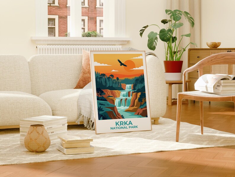 Krka National Park Poster,  Croatia Nature Wall Art, Cascading Waterfalls Print