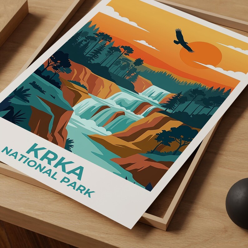 Krka National Park Poster,  Croatia Nature Wall Art, Cascading Waterfalls Print