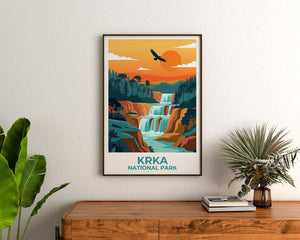 Krka National Park Poster,  Croatia Nature Wall Art, Cascading Waterfalls Print