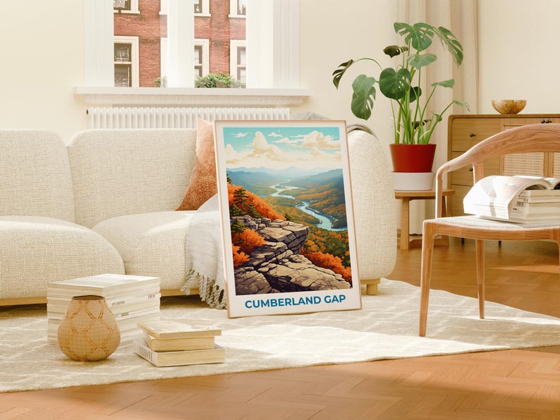 Cumberland Gap Travel Print, Virginia Poster, Mountains Wall Art, Forest Illustration, Cumberland Gap Poster, Home Decor, Birthday Gift