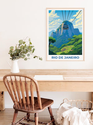 Rio de Janeiro Travel Print, Brazil Poster, Sugarloaf Wall Art, Cablecar Illustration, Rio de Janeiro Poster, Home Decor, Birthday Gift