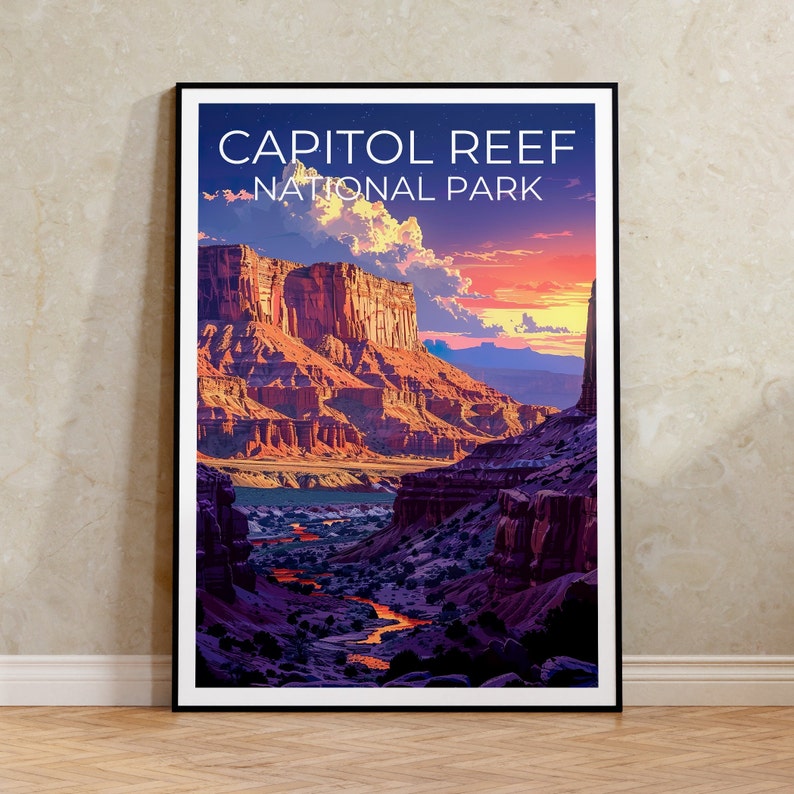 Affiche du parc national de Capitol Reef, affiche de l'Utah, art de l'Utah, impression de Capitol Reef, affiche de randonnée, impression de l'Utah, affiche de randonnée