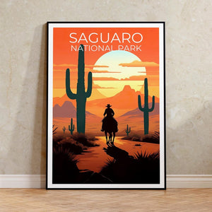 Saguaro National Park Travel Print, Arizona Poster, Cowboy Art, Cactus Illustration, Scenic Wall Art, Home Decor, Birthday Gift