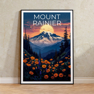Affiche du mont Rainier, impression du mont Rainier, affiche de Washington, impression de montagne, affiche de randonnée, art de l'État de Washington