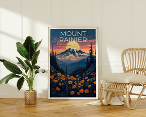 Affiche du mont Rainier, impression du mont Rainier, affiche de Washington, impression de montagne, affiche de randonnée, art de l'État de Washington