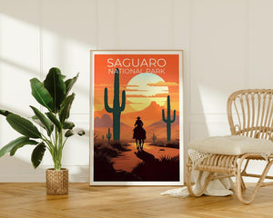 Saguaro National Park Travel Print, Arizona Poster, Cowboy Art, Cactus Illustration, Scenic Wall Art, Home Decor, Birthday Gift