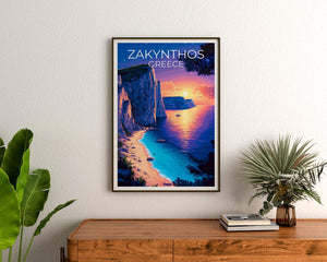 Zakynthos Poster, Greece Travel Print, Navagio Beach Art, Greek Islands Illustration, Scenic Wall Art, Home Decor, Birthday Gift
