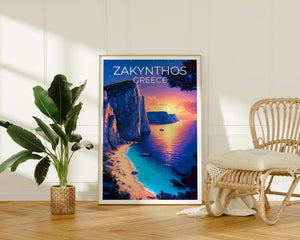 Zakynthos Poster, Greece Travel Print, Navagio Beach Art, Greek Islands Illustration, Scenic Wall Art, Home Decor, Birthday Gift