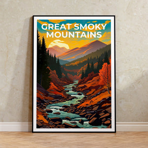 Affiche de voyage des Great Smoky Mountains, art mural des Smoky Mountains, impression des Smoky Mountains, impression de montagne, affiche du parc national