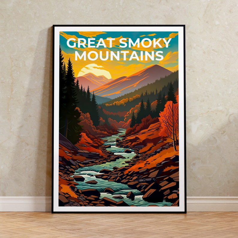 Affiche de voyage des Great Smoky Mountains, art mural des Smoky Mountains, impression des Smoky Mountains, impression de montagne, affiche du parc national