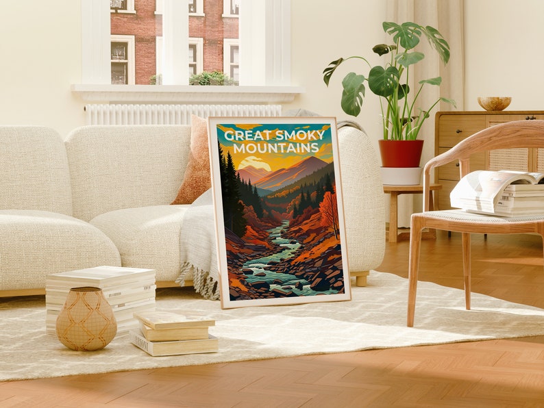 Affiche de voyage des Great Smoky Mountains, art mural des Smoky Mountains, impression des Smoky Mountains, impression de montagne, affiche du parc national