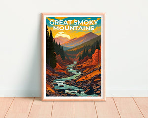 Affiche de voyage des Great Smoky Mountains, art mural des Smoky Mountains, impression des Smoky Mountains, impression de montagne, affiche du parc national