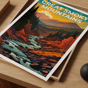 Affiche de voyage des Great Smoky Mountains, art mural des Smoky Mountains, impression des Smoky Mountains, impression de montagne, affiche du parc national