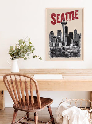 Seattle Poster, Washington Travel Print, City Skyline Art, Space Needle Illustration, Seattle Print, Home Decor, Birthday Gift