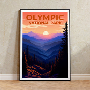 Affiche du parc national olympique, impression du parc national olympique, art de l'État de Washington, impression du mont Olympe, affiche du parc olympique