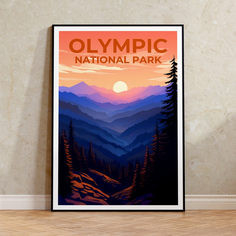 Affiche du parc national olympique, impression du parc national olympique, art de l'État de Washington, impression du mont Olympe, affiche du parc olympique