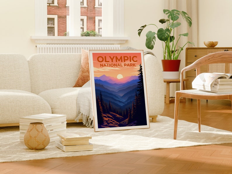 Affiche du parc national olympique, impression du parc national olympique, art de l'État de Washington, impression du mont Olympe, affiche du parc olympique
