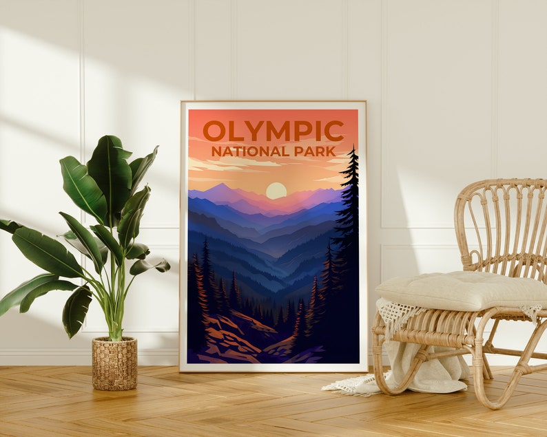 Affiche du parc national olympique, impression du parc national olympique, art de l'État de Washington, impression du mont Olympe, affiche du parc olympique