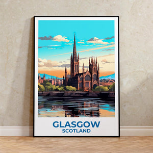 Glasgow Travel Print United Kingdom Poster Europe Wall Art Town Illustration Glasgow Poster Home Decor Birthday Gift