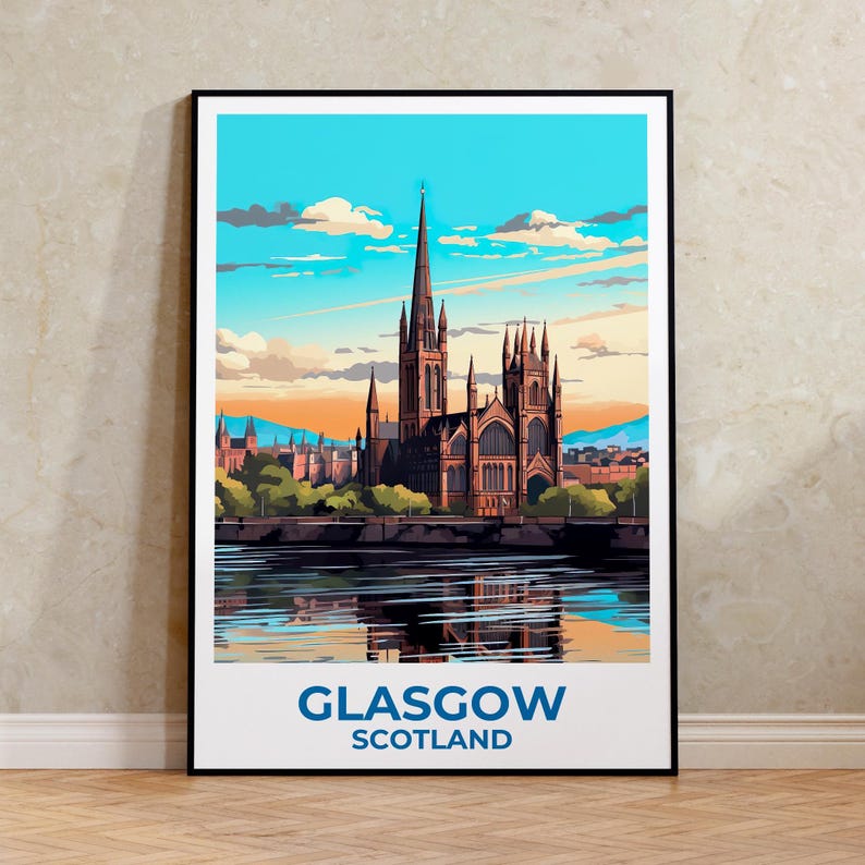 Glasgow Travel Print United Kingdom Poster Europe Wall Art Town Illustration Glasgow Poster Home Decor Birthday Gift