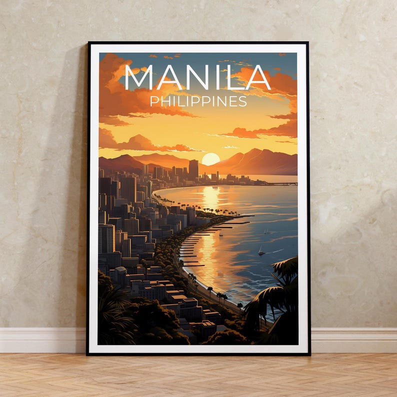 Manila Travel Print Philippines Poster Asia Wall Art City Skyline Illustration Manila Poster Home Decor Birthday Gift