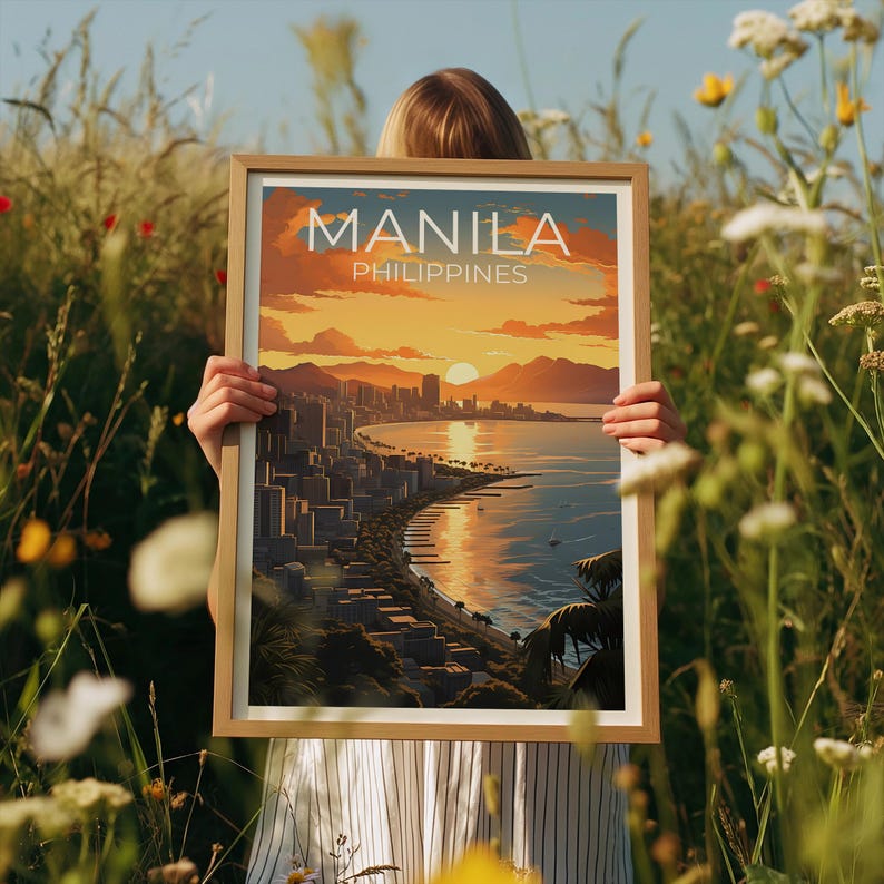 Manila Travel Print Philippines Poster Asia Wall Art City Skyline Illustration Manila Poster Home Decor Birthday Gift