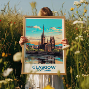 Glasgow Travel Print United Kingdom Poster Europe Wall Art Town Illustration Glasgow Poster Home Decor Birthday Gift