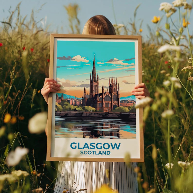 Glasgow Travel Print United Kingdom Poster Europe Wall Art Town Illustration Glasgow Poster Home Decor Birthday Gift