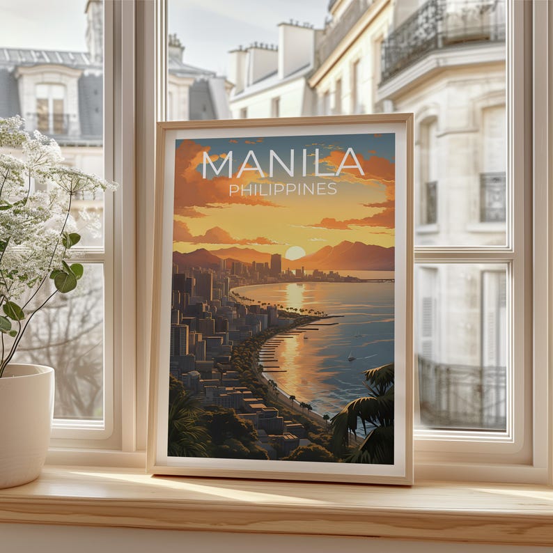 Manila Travel Print Philippines Poster Asia Wall Art City Skyline Illustration Manila Poster Home Decor Birthday Gift