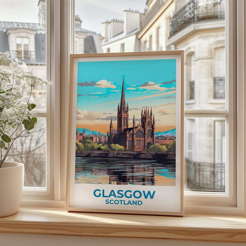 Glasgow Travel Print United Kingdom Poster Europe Wall Art Town Illustration Glasgow Poster Home Decor Birthday Gift