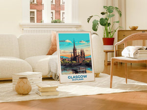 Glasgow Travel Print United Kingdom Poster Europe Wall Art Town Illustration Glasgow Poster Home Decor Birthday Gift