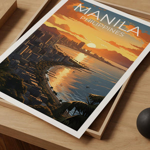 Manila Travel Print Philippines Poster Asia Wall Art City Skyline Illustration Manila Poster Home Decor Birthday Gift