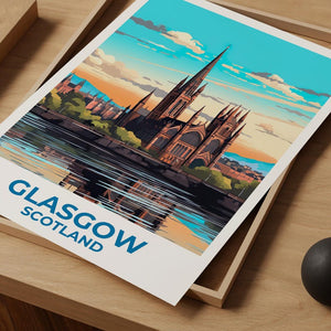 Glasgow Travel Print United Kingdom Poster Europe Wall Art Town Illustration Glasgow Poster Home Decor Birthday Gift