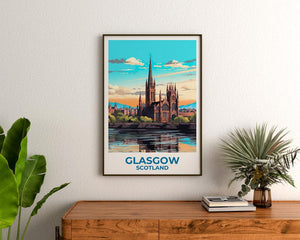 Glasgow Travel Print United Kingdom Poster Europe Wall Art Town Illustration Glasgow Poster Home Decor Birthday Gift