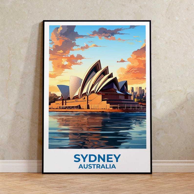 Sydney Travel Print Australia Poster Opera House Wall Art Harbor Illustration Sydney Poster Home Decor Birthday Gift