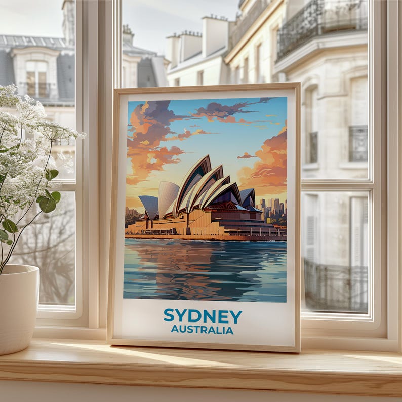 Sydney Travel Print Australia Poster Opera House Wall Art Harbor Illustration Sydney Poster Home Decor Birthday Gift