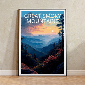 Affiche de voyage Great Smoky Mountains, art mural de montagne, impression de montagne, affiche Great Smoky Mountain, affiche du parc national