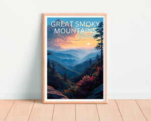 Affiche de voyage Great Smoky Mountains, art mural de montagne, impression de montagne, affiche Great Smoky Mountain, affiche du parc national