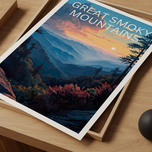 Affiche de voyage Great Smoky Mountains, art mural de montagne, impression de montagne, affiche Great Smoky Mountain, affiche du parc national