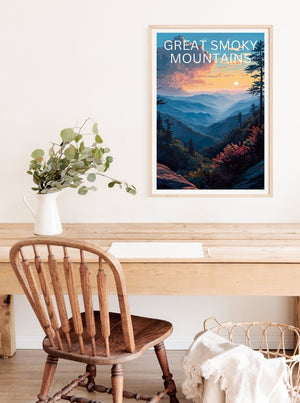 Affiche de voyage Great Smoky Mountains, art mural de montagne, impression de montagne, affiche Great Smoky Mountain, affiche du parc national