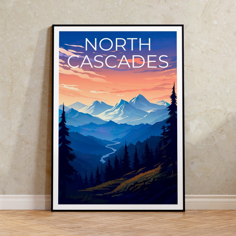Affiche du parc national des North Cascades, impression de l'État de Washington, art de Washington, impression des North Cascades, affiche de voyage des North Cascades