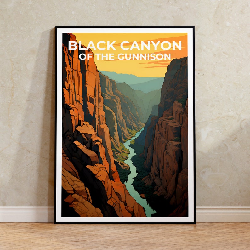 Affiche de voyage Black Canyon of the Gunnison, art mural du Colorado, impression du Colorado, affiche Black Canyon of the Gunnison, affiche du Colorado