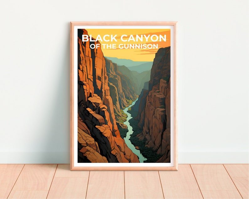 Affiche de voyage Black Canyon of the Gunnison, art mural du Colorado, impression du Colorado, affiche Black Canyon of the Gunnison, affiche du Colorado