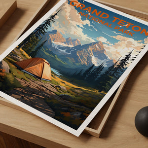 Affiche de voyage Grand Teton, art mural du Wyoming, impression du Wyoming, affiche Grand Teton, affiche Wyoming, affiche nature, art Grand Teton