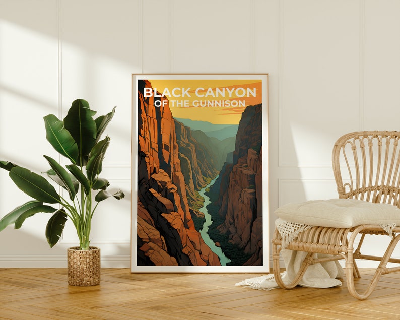 Affiche de voyage Black Canyon of the Gunnison, art mural du Colorado, impression du Colorado, affiche Black Canyon of the Gunnison, affiche du Colorado