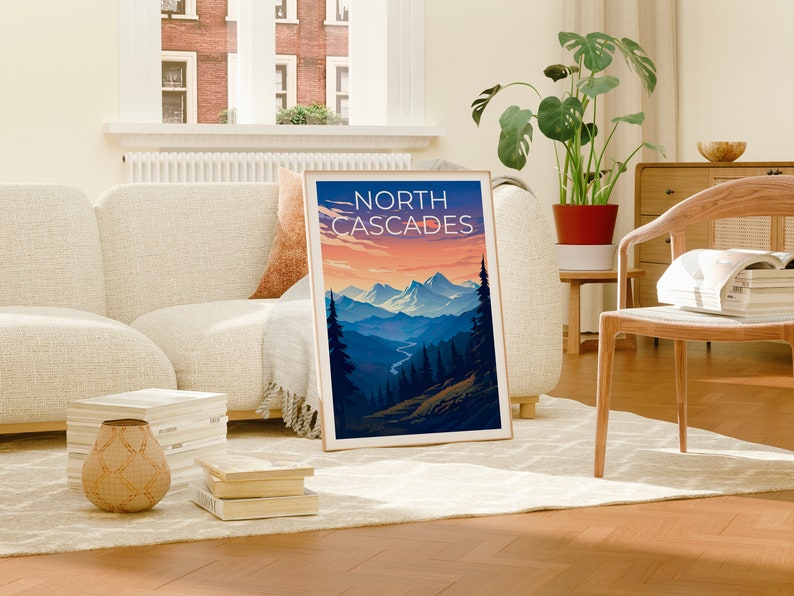 Affiche du parc national des North Cascades, impression de l'État de Washington, art de Washington, impression des North Cascades, affiche de voyage des North Cascades